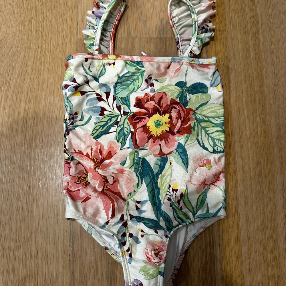 Zimmermann Kids Floral One Piece Swimsuit - Pink and Green